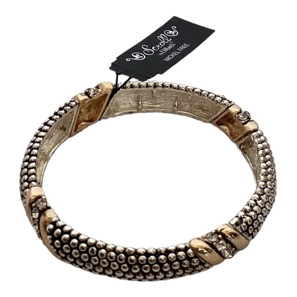 Scroll Gold And Silver Tone Link Stretch Bracelet Petite White Crystal Accents - Picture 7 of 14